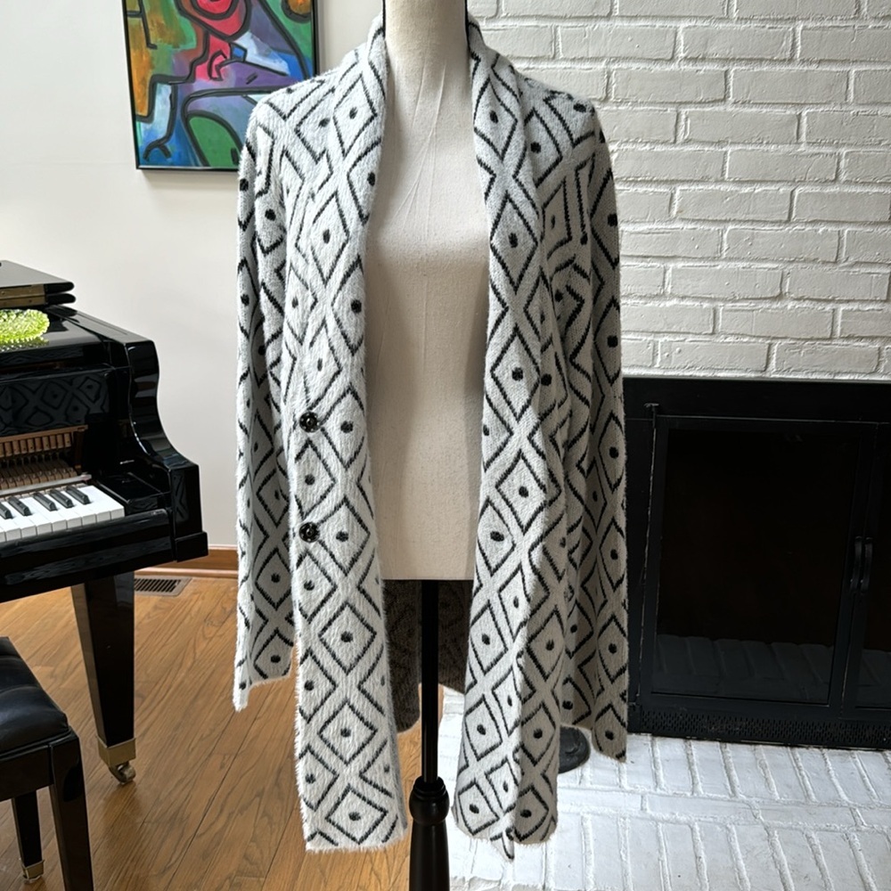 Soft cardigan sweater L | geometric design | cloud soft | Long sweater L
